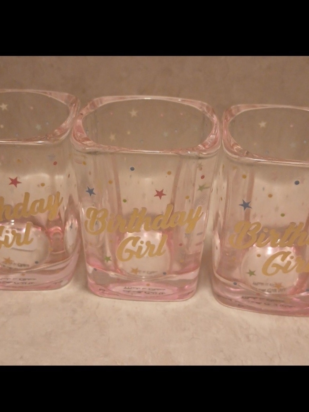 Birthday Girl Pink Glass Votive Holder - Set of 3